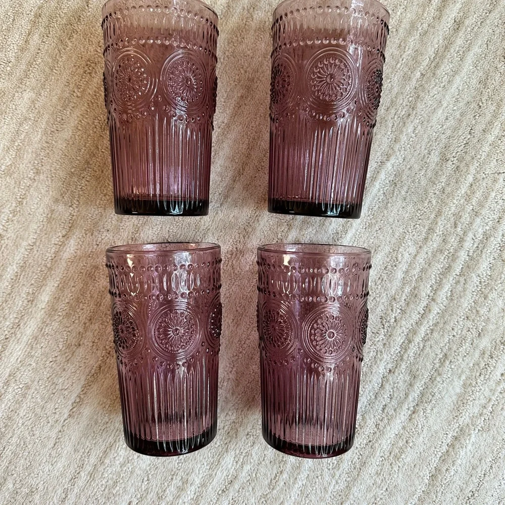 Set of 4 PIONEER WOMAN Adeline-Plum Glass Glasses 16 oz